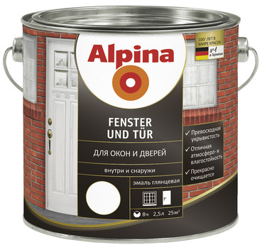 FENSTER UND TÜR (ALPINA Fensterlack) - высокоглянцевая белая эмаль для окон и дверей  FENSTER UND TÜR (ALPINA Fensterlack) - высокоглянцевая белая эмаль для окон и дверей