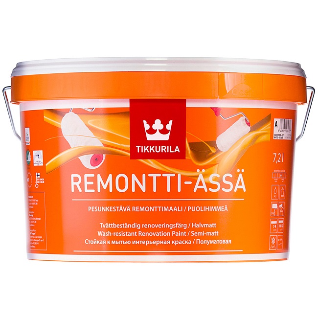 REMONTTI-ASSA (РЕМОНТТИ-ЯССЯ ТИККУРИЛА) - полуматовая акрилатная интерьерная краска для стен и потолков, базис А REMONTTI-ASSA (РЕМОНТТИ-ЯССЯ ТИККУРИЛА) - полуматовая акрилатная интерьерная краска для стен и потолков, базис А