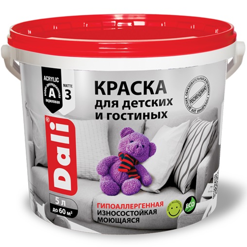 DALI (ДАЛИ) Краска для Детских и Гостиных - гипоаллергенная износостойкая моющаяся DALI (ДАЛИ) Краска для Детских и Гостиных - гипоаллергенная износостойкая моющаяся