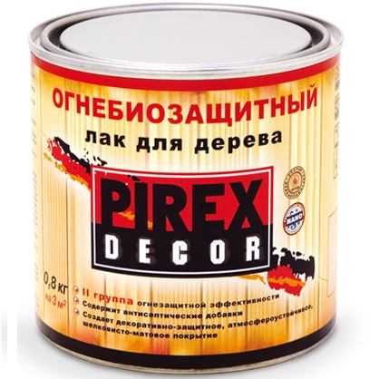 PIREX DECOR (ПИРЕКС ДЕКОР) - огнебиозащитный лак для дерева полуматовый PIREX DECOR (ПИРЕКС ДЕКОР) - огнебиозащитный лак для дерева полуматовый